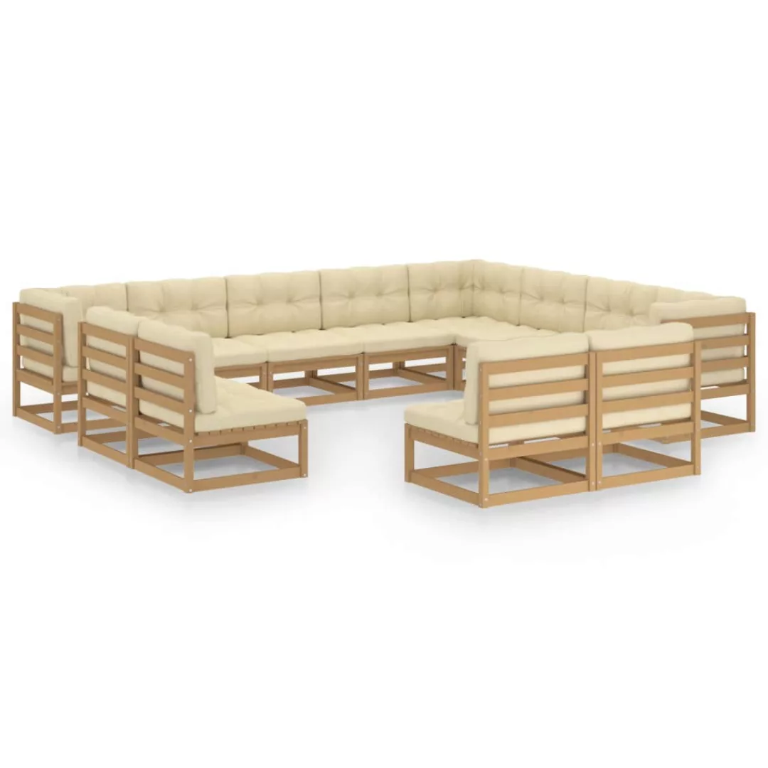 12-tlg. Garten-lounge-set Kissen Honigbraun Kiefer Massivholz günstig online kaufen