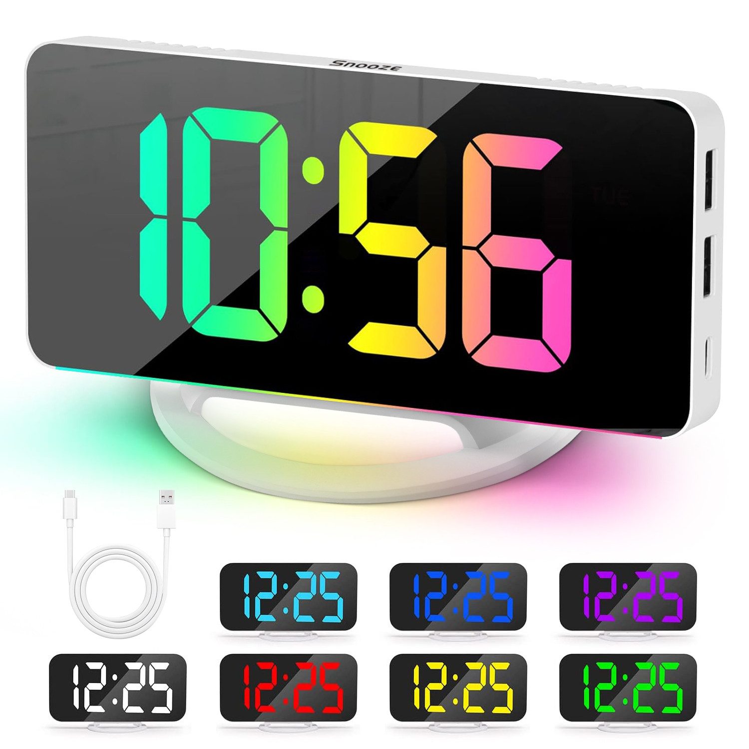 ZEUOPQ Wecker Wecker Spiegelwecker, 7-farbiger RGB-LED-Wecker günstig online kaufen