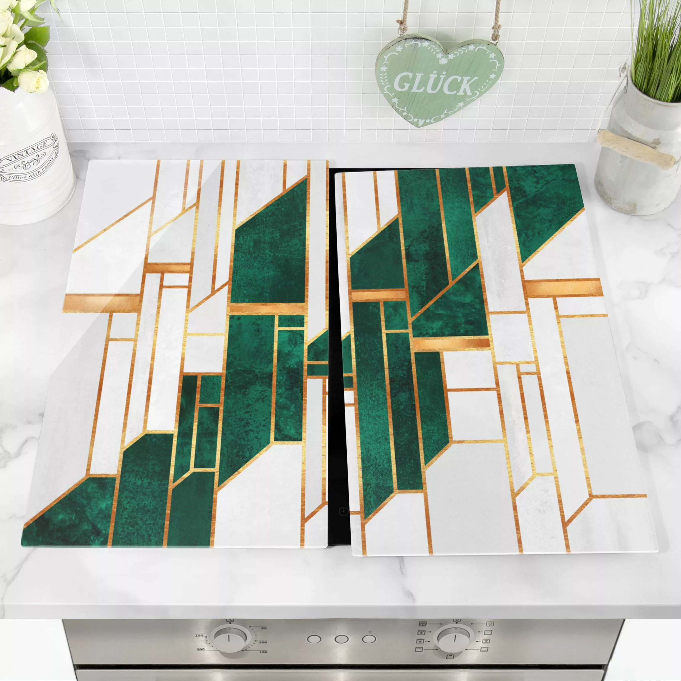 Herdabdeckplatte Emerald und Gold Geometrie günstig online kaufen