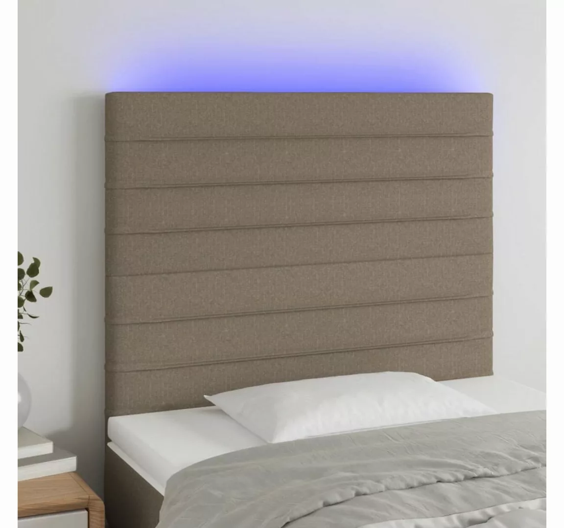 vidaXL Bett, LED Kopfteil Taupe 80x5x118/128 cm Stoff günstig online kaufen