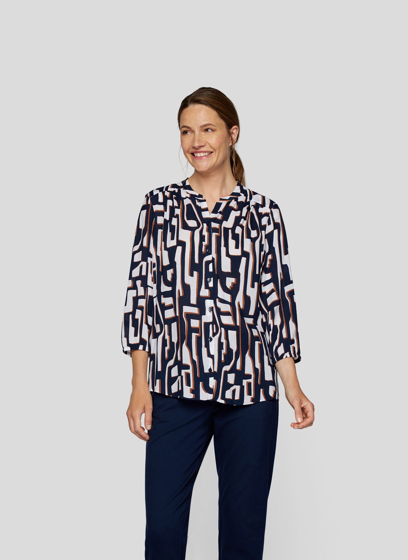 Rabe Druckbluse mit Minimal-Print und Knopfleiste günstig online kaufen