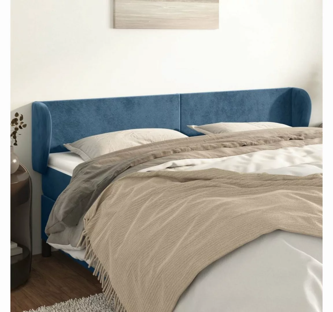 vidaXL Bett, Kopfteil mit Ohren Dunkelblau 203x23x78/88 cm Samt günstig online kaufen