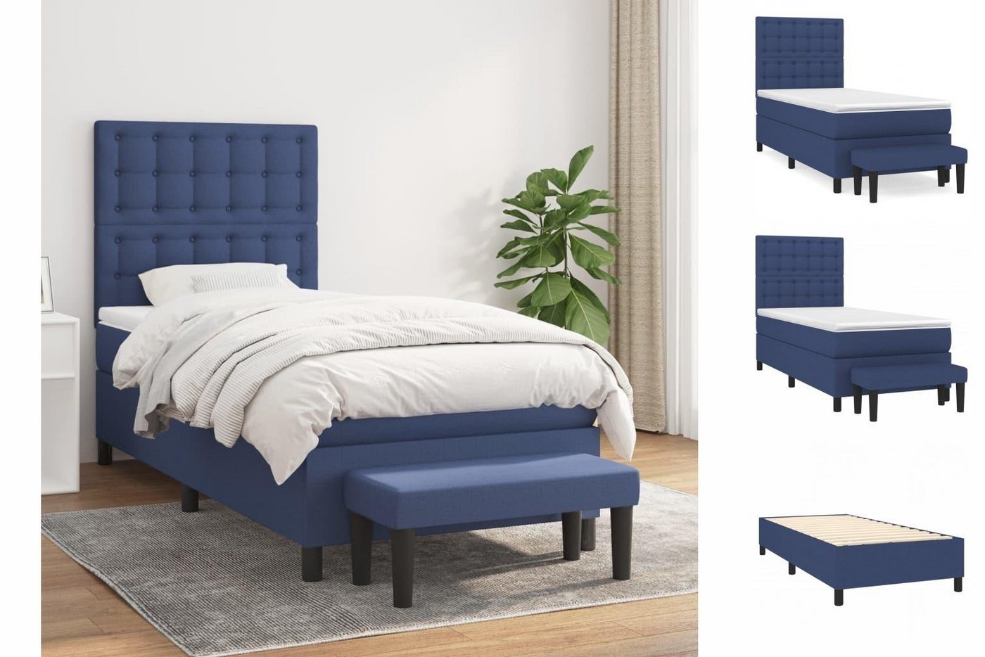 vidaXL Bettgestell Boxspringbett mit Matratze Blau 90x190 cm Stoff Bett Bet günstig online kaufen