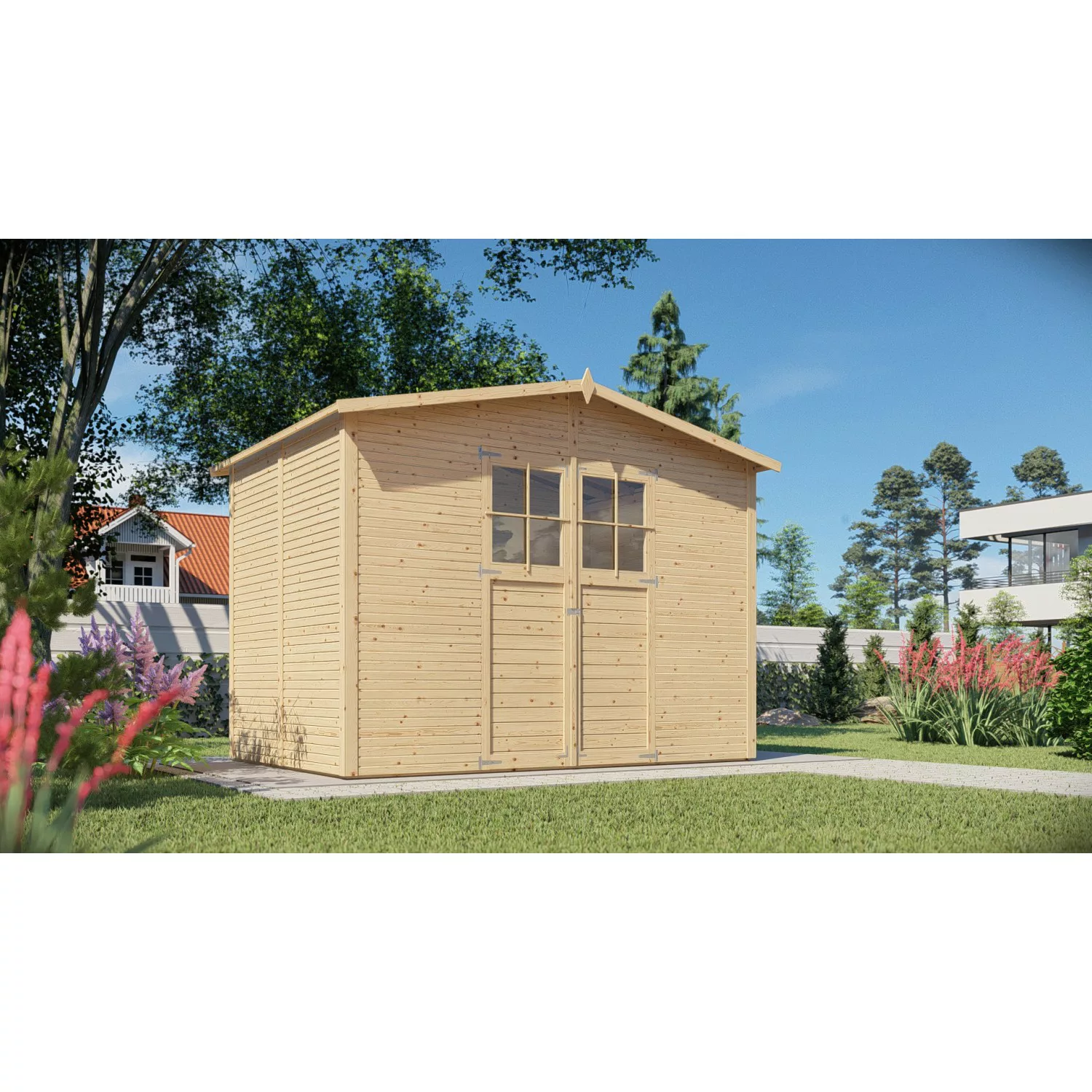 Bertilo Gerätehaus Plexi Apex 4 Natur 202 cm x 306 cm FSC® günstig online kaufen