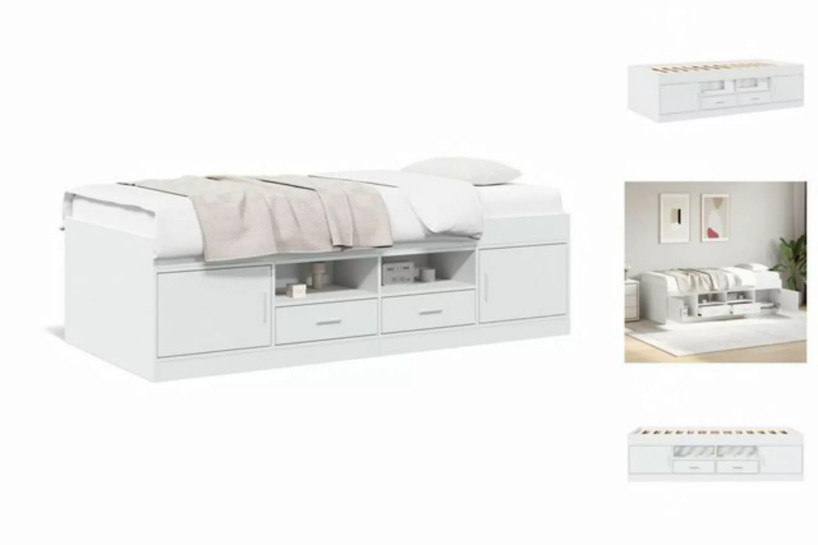 vidaXL Bettgestell Gästebett Tagesbett mit Schubladen Weiß 100x200 cm Spanp günstig online kaufen