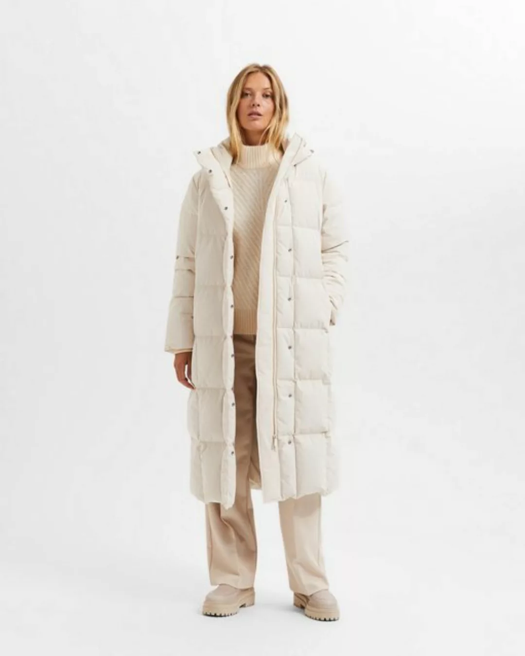 SELECTED Longline Wattierte Jacke Damen Beige günstig online kaufen