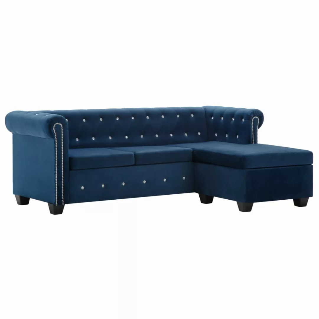 Chesterfield Sofa L-förmig Samtbezug 199x142x72 Cm Blau günstig online kaufen