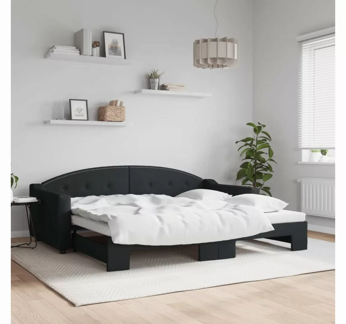 furnicato Bett Tagesbett Ausziehbar Schwarz 90x200 cm Stoff (1-tlg) günstig online kaufen