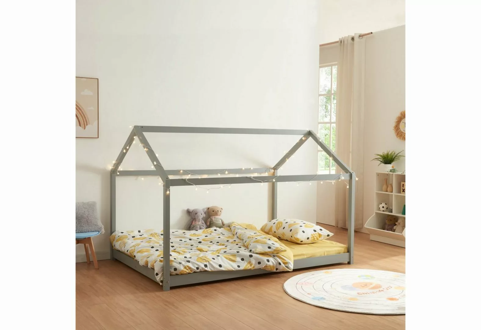 en.casa Hausbett, »Cerro« Kinderbett 120x200cm Grau günstig online kaufen