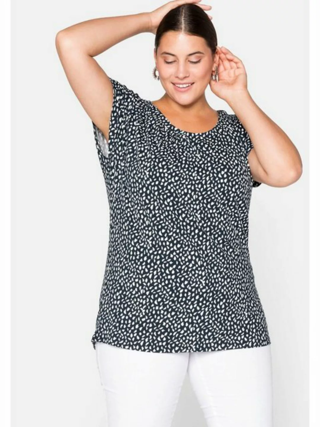 Sheego T-Shirt Große Größen mit Alloverdruck und gelegten Falten günstig online kaufen