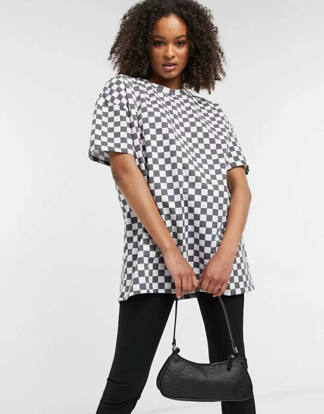 New Girl Order – Oversize-T-Shirt mit Schachbrettmuster, Kombiteil-Schwarz günstig online kaufen
