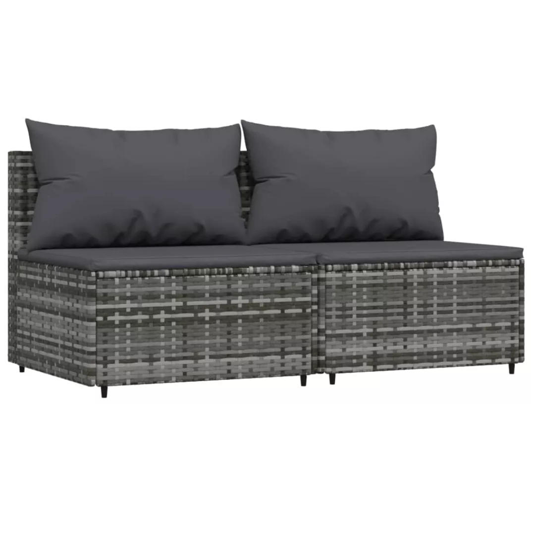 Vidaxl Garten-mittelsofas Mit Kissen 2 Stk. Grau Poly Rattan günstig online kaufen