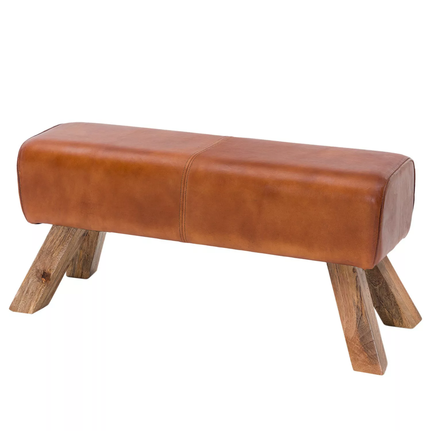 Design Sitzhocker Holz 90x30x43 cm Leder Modern Springbock | Lederhocker mi günstig online kaufen