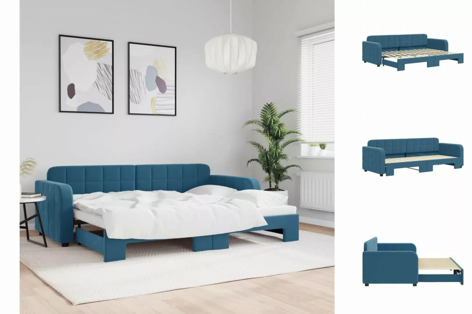 vidaXL Gästebett Gästebett Tagesbett Ausziehbar Blau 80x200 cm Samt Bett Be günstig online kaufen