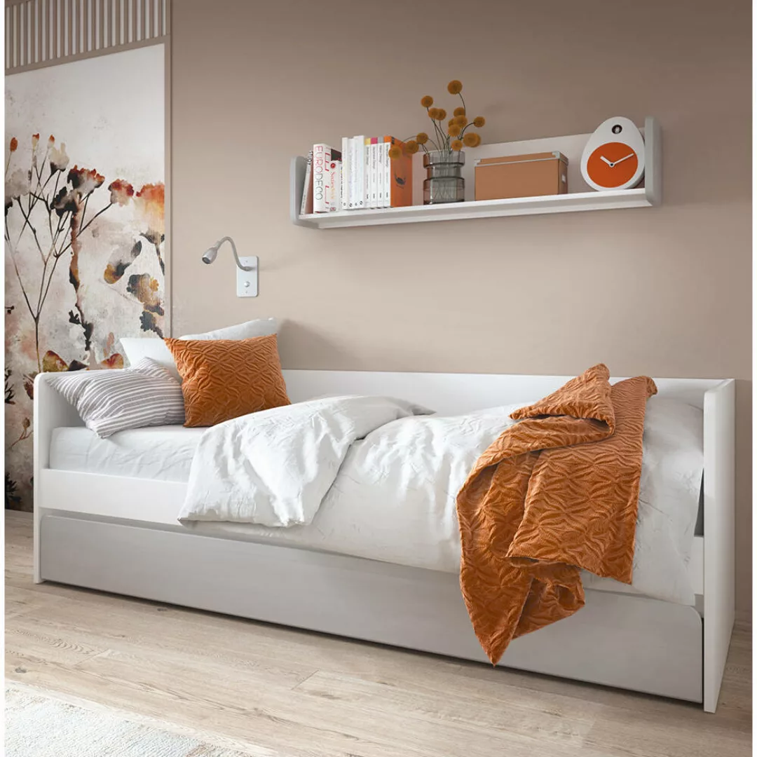 Jugendzimmer Komplett Set, Bett mit Bettschublade, 90x200 cm, weiß, grau FL günstig online kaufen