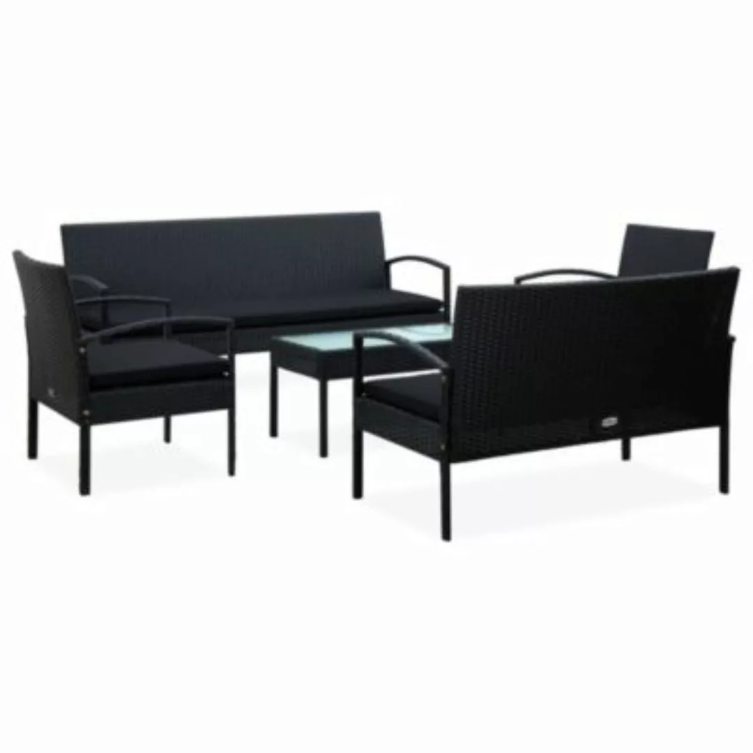 vidaXL 5-tlg. Garten-Lounge-Set mit Auflagen Poly Rattan Schwarz schwarz günstig online kaufen