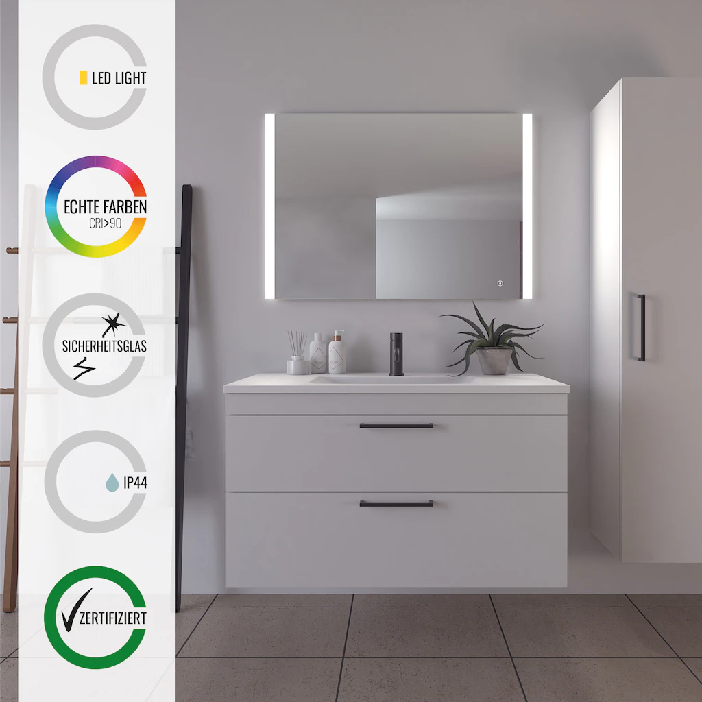 Badspiegel "Vega Quadratisch, Badzimmerspiegel mit LED Beleuchtung, Lichtsp günstig online kaufen