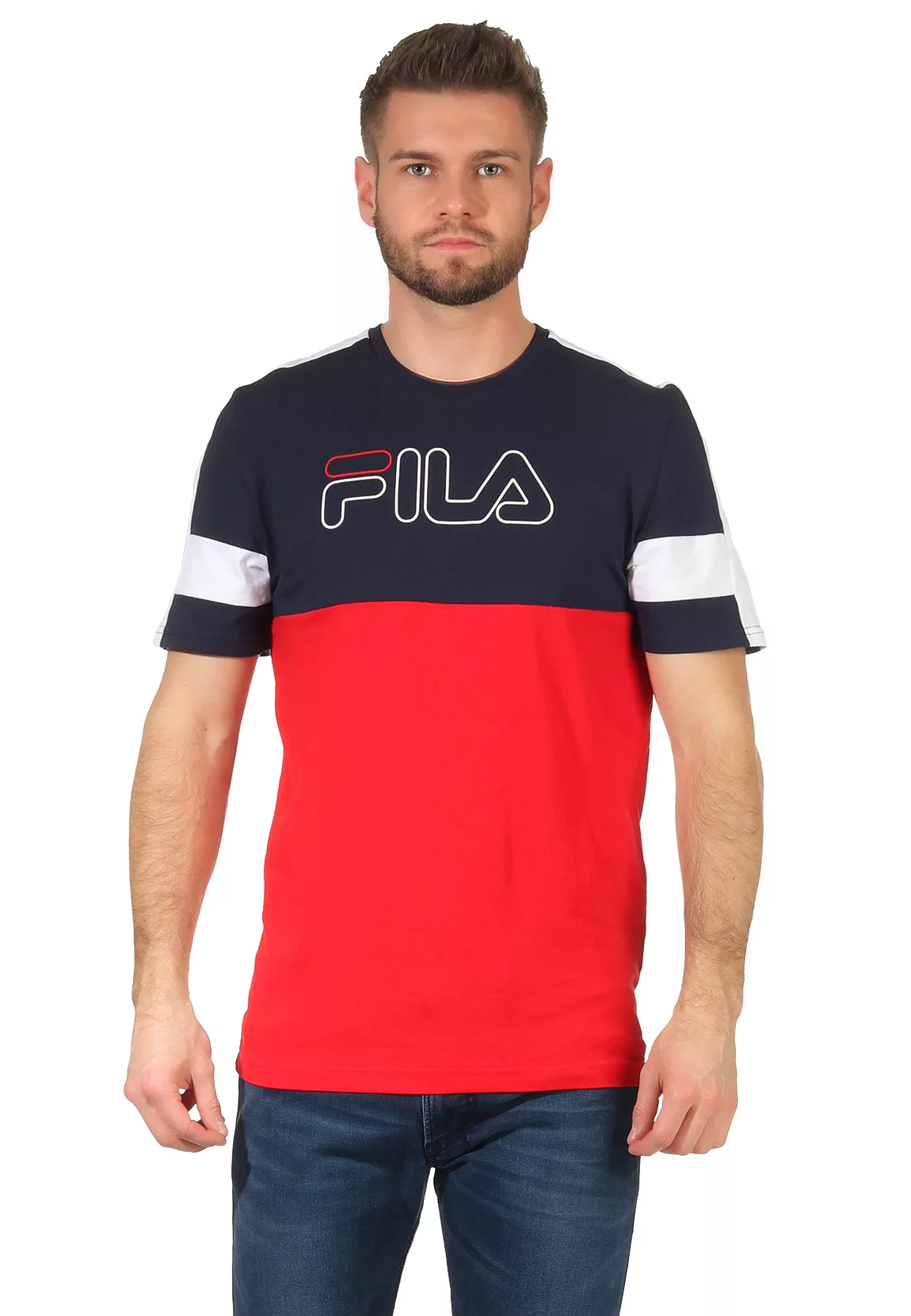 Fila T-Shirt Herren JADON BLOCKED TAPE TEE 683257 Rot Dunkelblau 683257 Tru günstig online kaufen