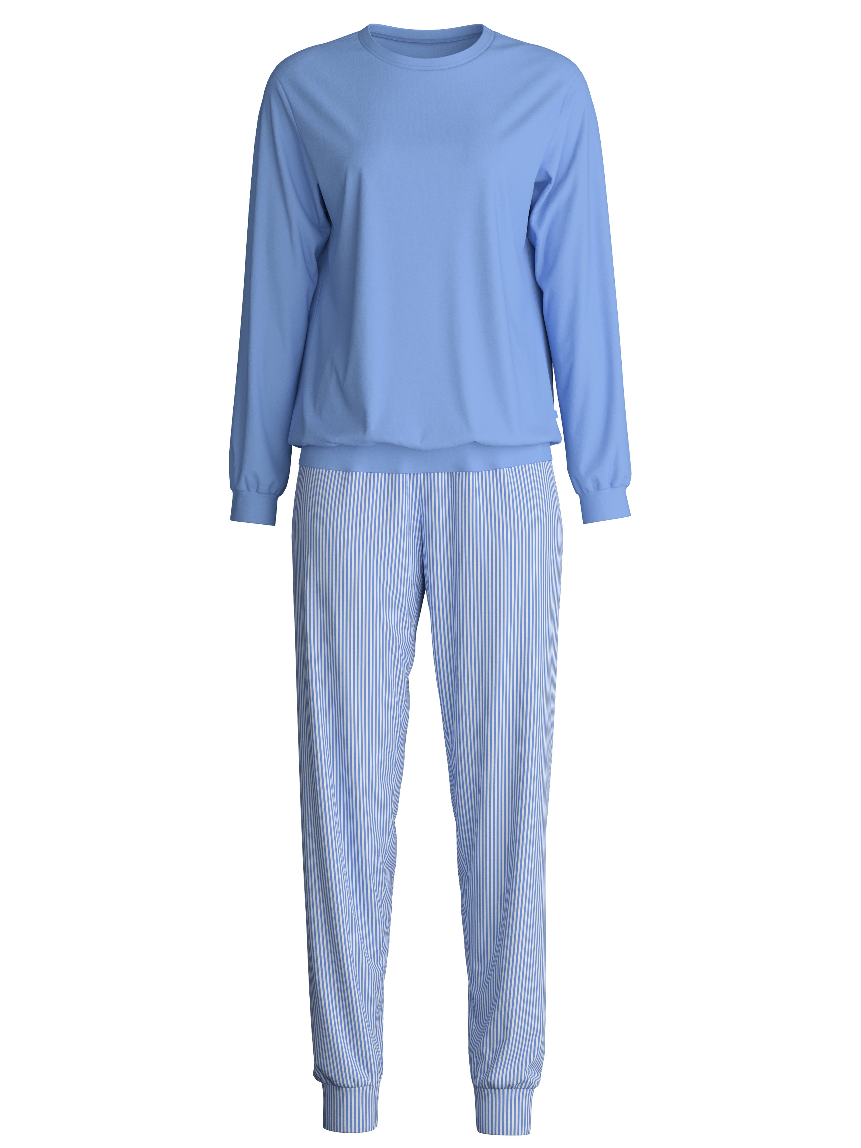 CALIDA Schlafanzug "Lovely Nights", (2 tlg.), Oberteil uni, Hose gestreift, günstig online kaufen