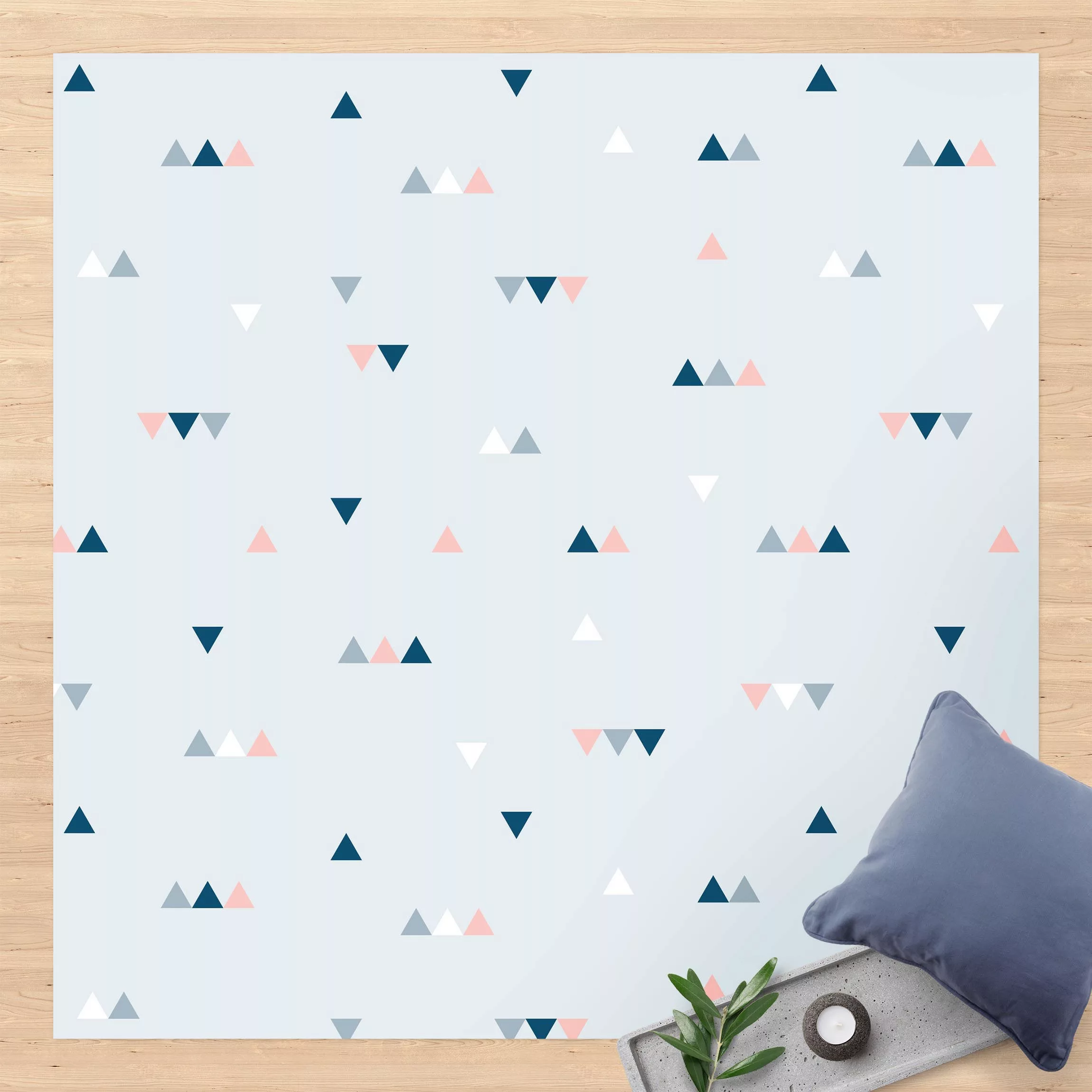 Vinyl-Teppich Kleine Dreiecke in Blau Rosa günstig online kaufen