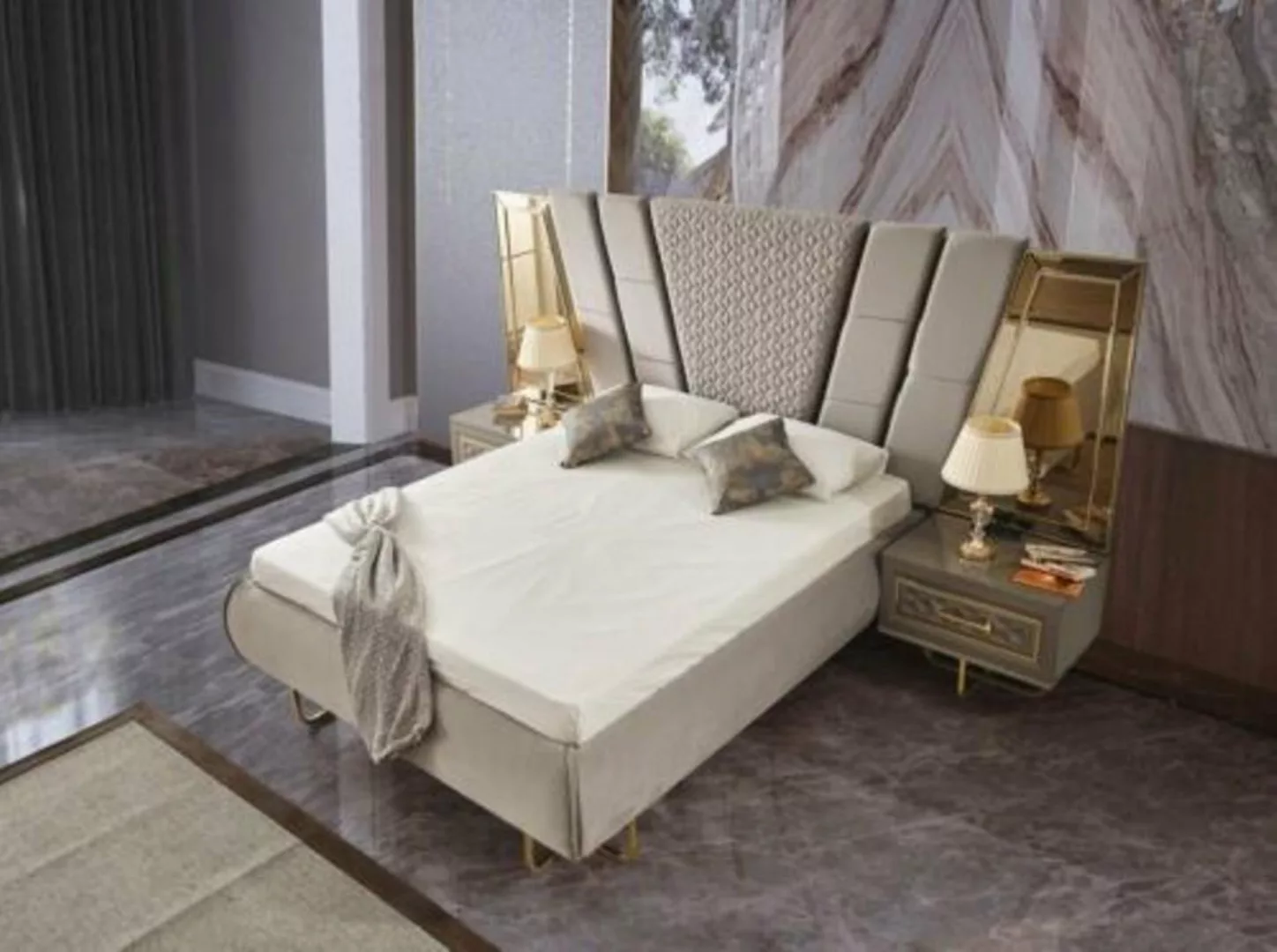 JVmoebel Bett Luxus Bett Hotel Betten mit 2x Nachttisch Gold Glänzende Möbe günstig online kaufen