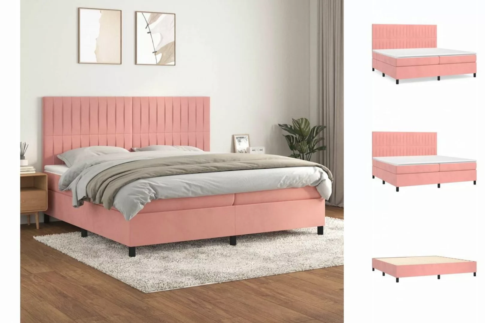 vidaXL Boxspringbett Boxspringbett mit Matratze Rosa 200x200 cm Samt Bett B günstig online kaufen