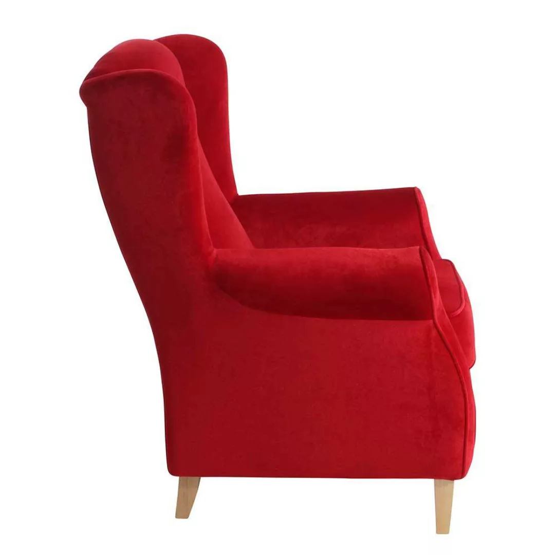 Wohnzimmer Sessel Rot aus Samtvelours Buche Massivholz günstig online kaufen