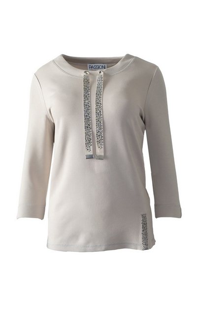 Passioni Sweatshirt in beige mit Glitzerkordel am Kragen Glitzerkordeln am günstig online kaufen