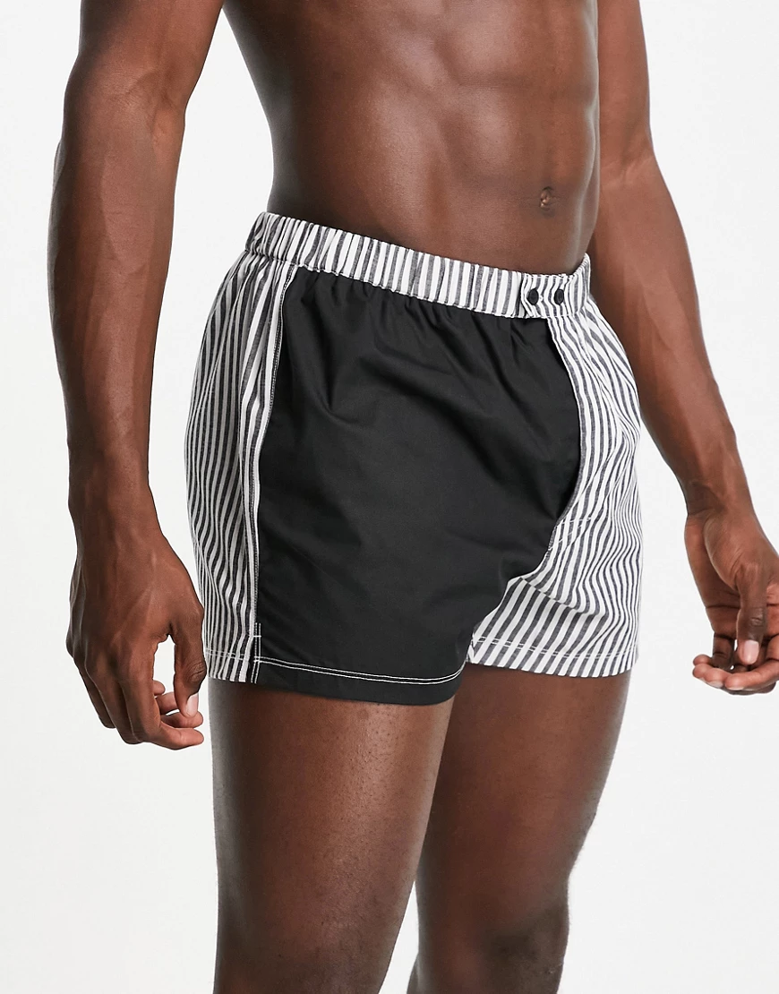 ASOS DESIGN – Boxershorts aus Satin mit gespleißtem Print-Mehrfarbig günstig online kaufen