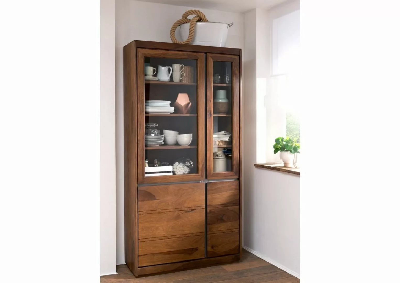 Massivmoebel24 Standvitrine Vitrine Sheesham 102x40x205 noble unique lackie günstig online kaufen