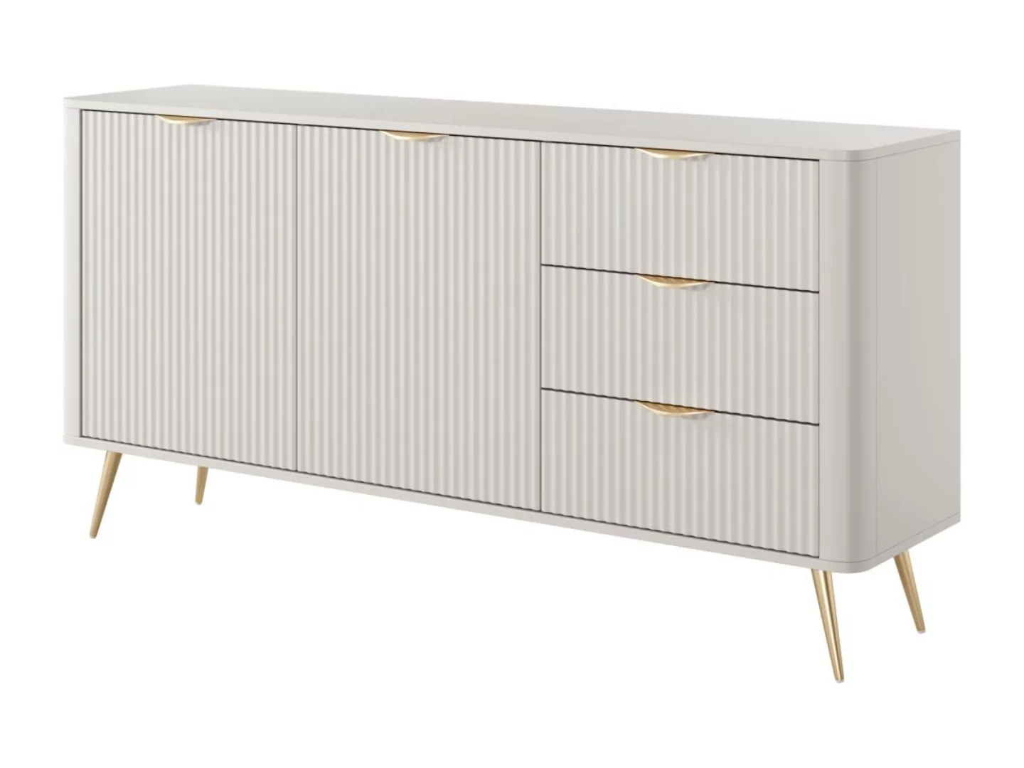 Sideboard mit 2 Türen & 3 Schubladen - MDF - Beige & Goldfarben - ELONARIA günstig online kaufen