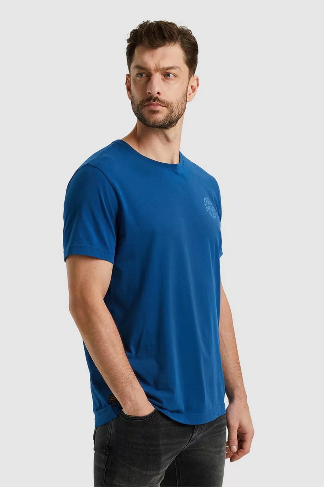 PME Legend Single Jersey T-Shirt Druck Blau - Größe L günstig online kaufen