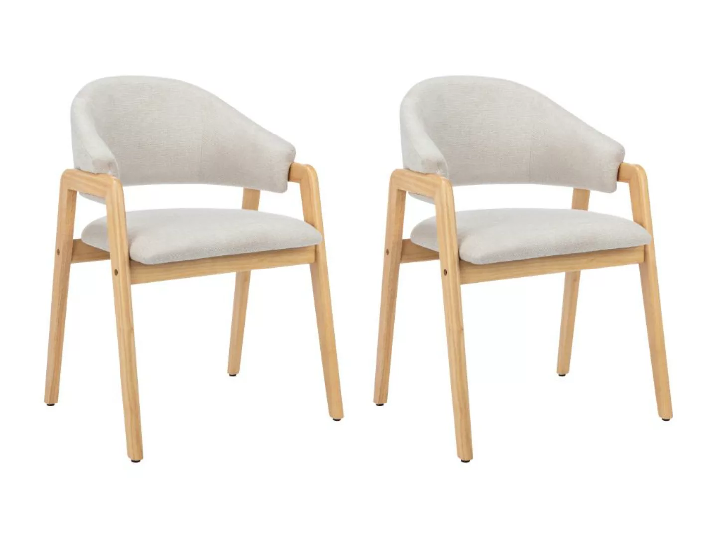 Stuhl mit Armlehnen 2er-Set - Stoff & Kautschukholz - Beige - SOLUNA günstig online kaufen