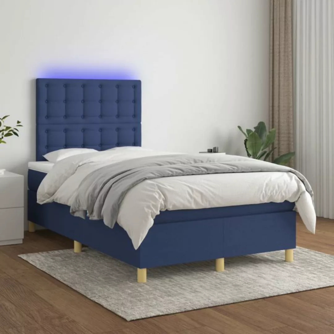 vidaXL Bettgestell Boxspringbett mit Matratze LED Blau 120x200 cm Stoff Bet günstig online kaufen