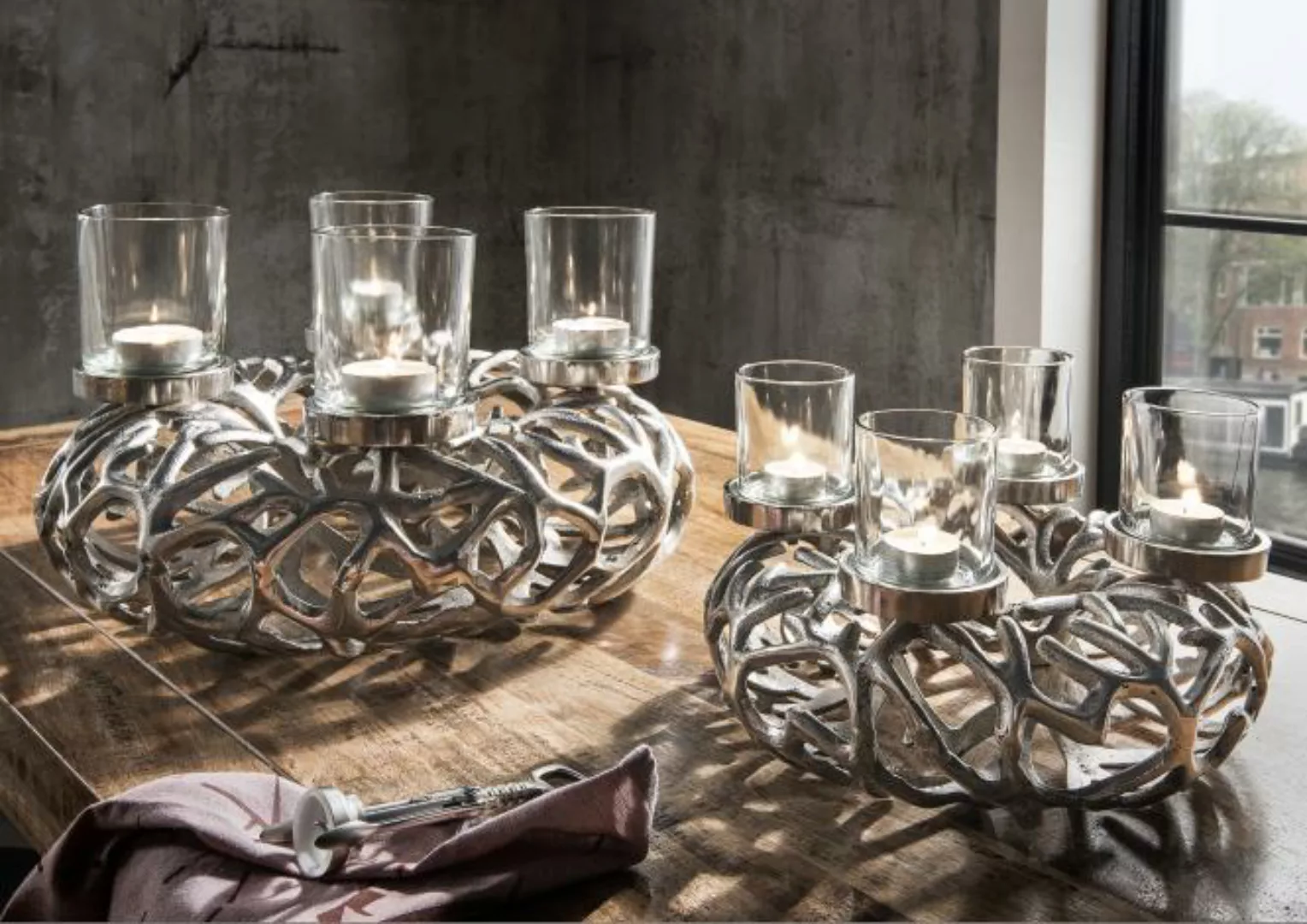 Deko-Kranz mit 4 Gläsern rund 32 cm Silber günstig online kaufen