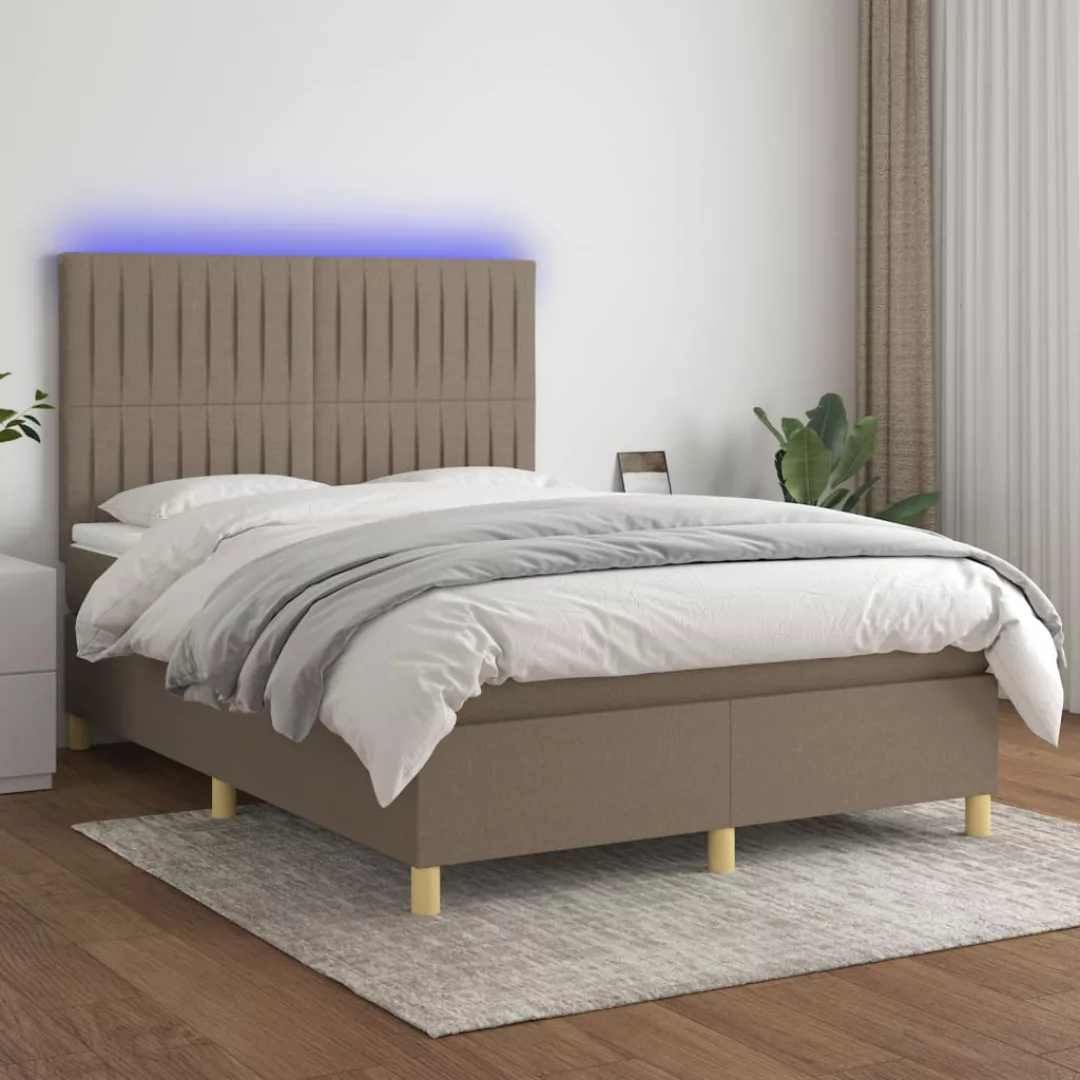 vidaXL Bettgestell Boxspringbett mit Matratze LED Taupe 140x200 cm Stoff Be günstig online kaufen