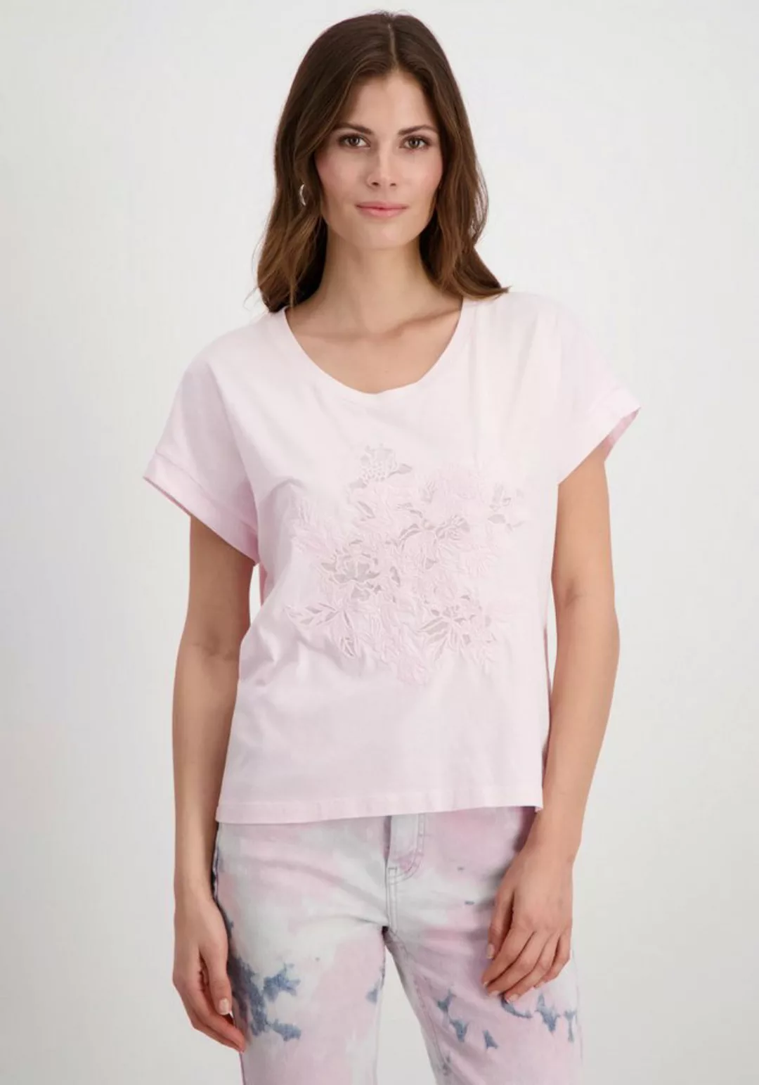 Monari Rundhalsshirt mit gestickten Blumen günstig online kaufen