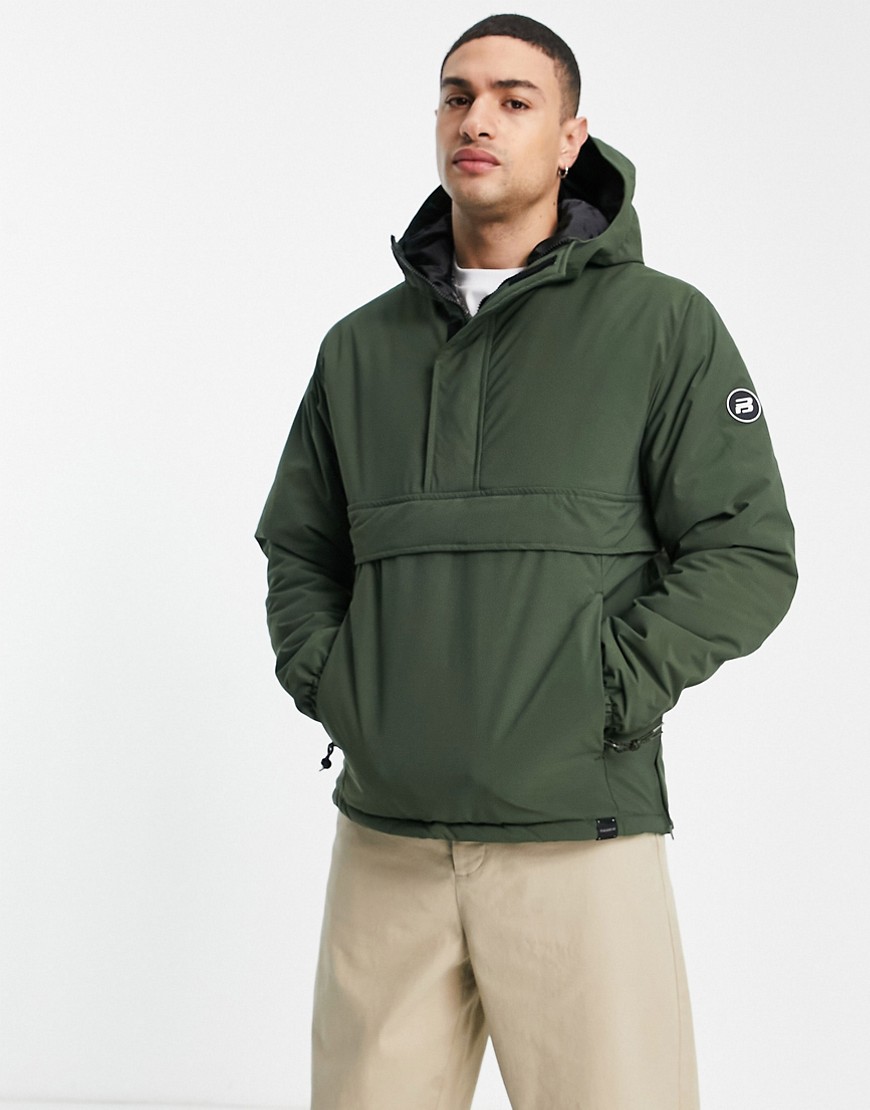 Pull&Bear – Wattierte Schlupfjacke in Khaki-Grün günstig online kaufen