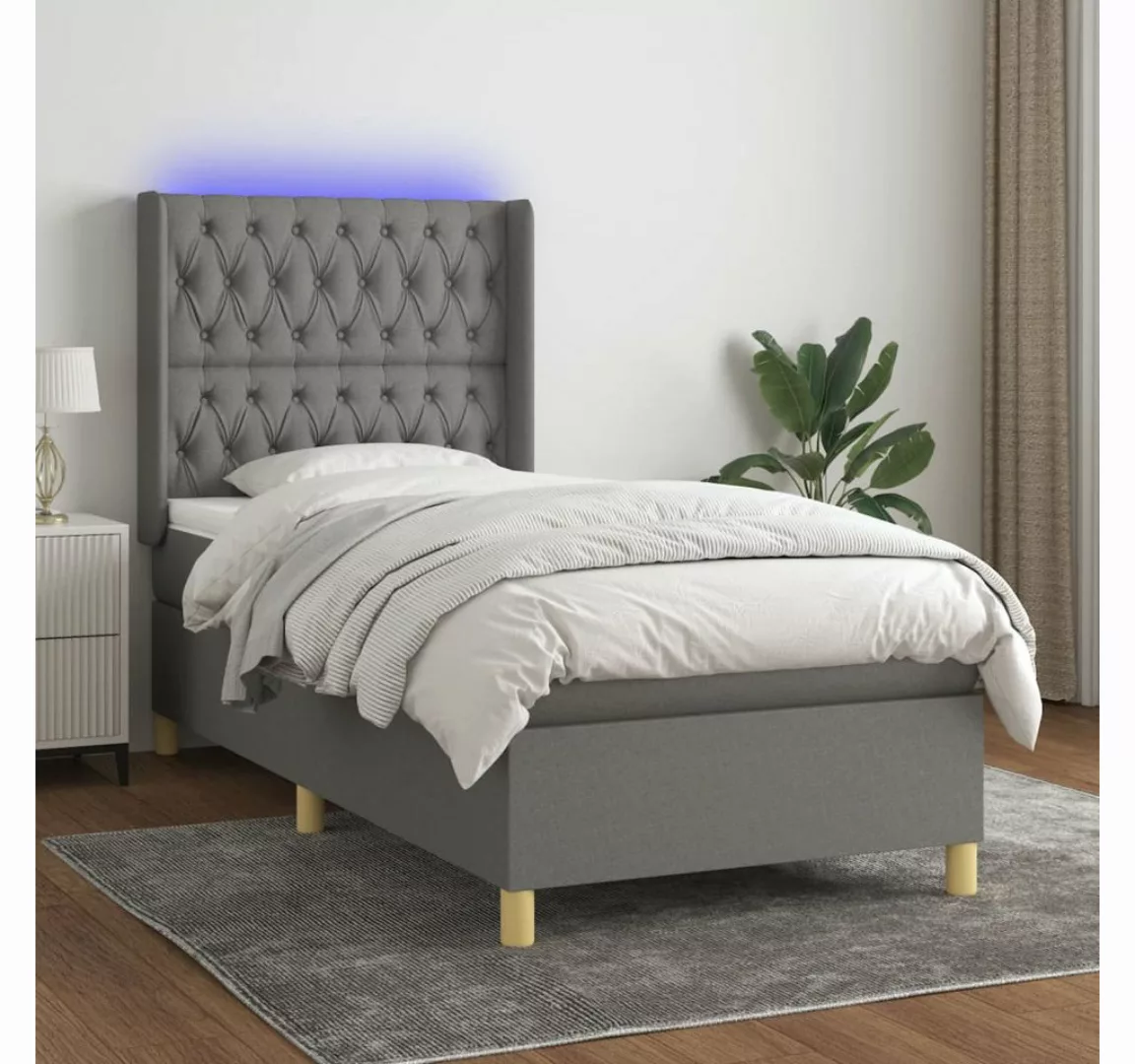 vidaXL Boxspringbett Boxspringbett mit Matratze LED Dunkelgrau 100x200 cm S günstig online kaufen