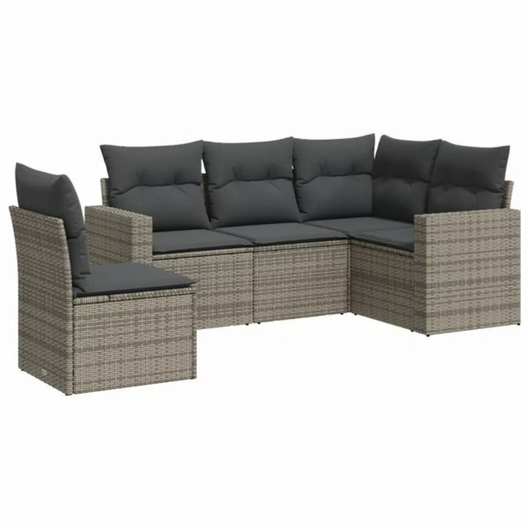 vidaXL Sofaelement 5-tlg. Garten-Sofagarnitur mit Kissen Grau Poly Rattan ( günstig online kaufen