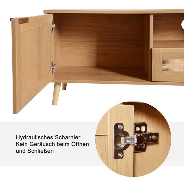 Celya TV-Schrank TV-Konsolentisch mit echtem Rattandesign, massiven Holzfüß günstig online kaufen