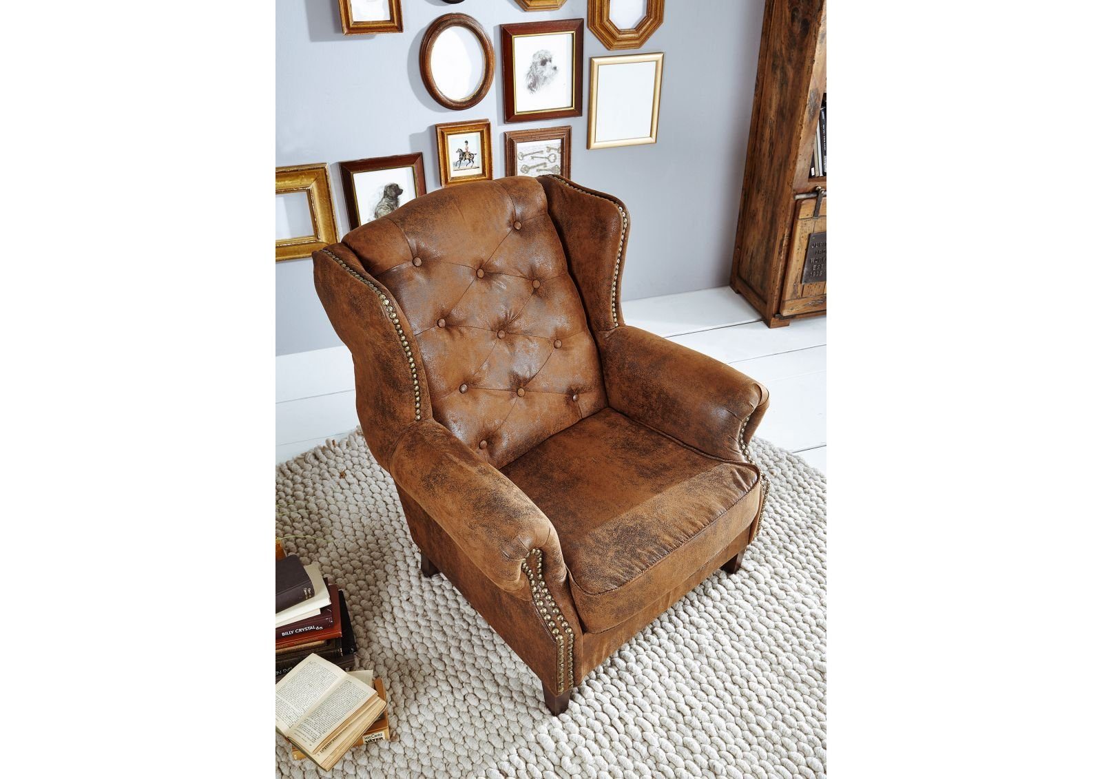 Massivmoebel24 Sessel (Ohrensessel 102x93x102 braun CHESTERFIELD) günstig online kaufen