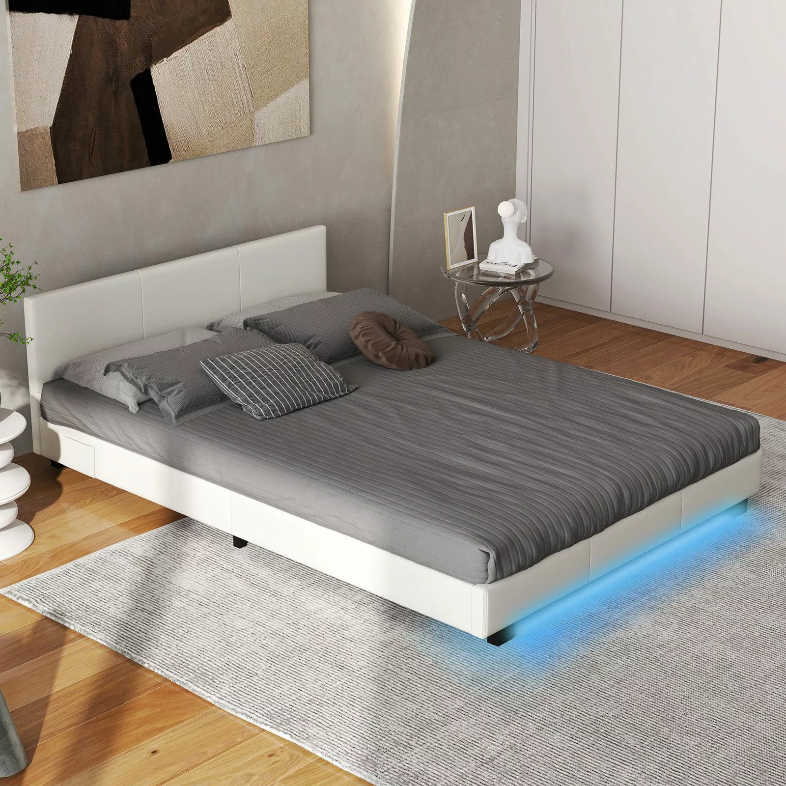 COSTWAY Bettgestell, Polsterbett mit LED Beleuchtung, günstig online kaufen