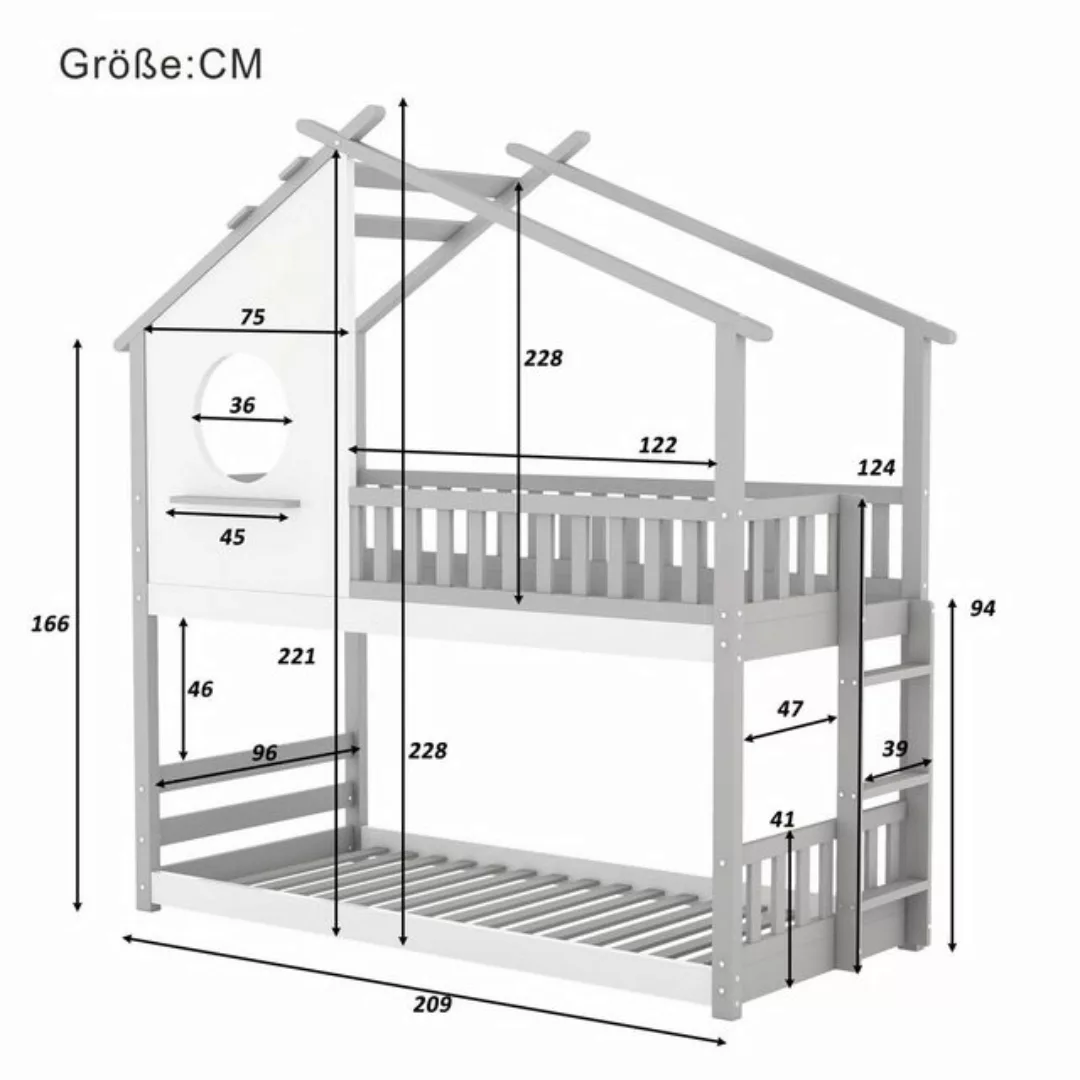 Flieks Etagenbett, Hausbett Kinderbett Massivholzbett Kiefer 200x90cm günstig online kaufen