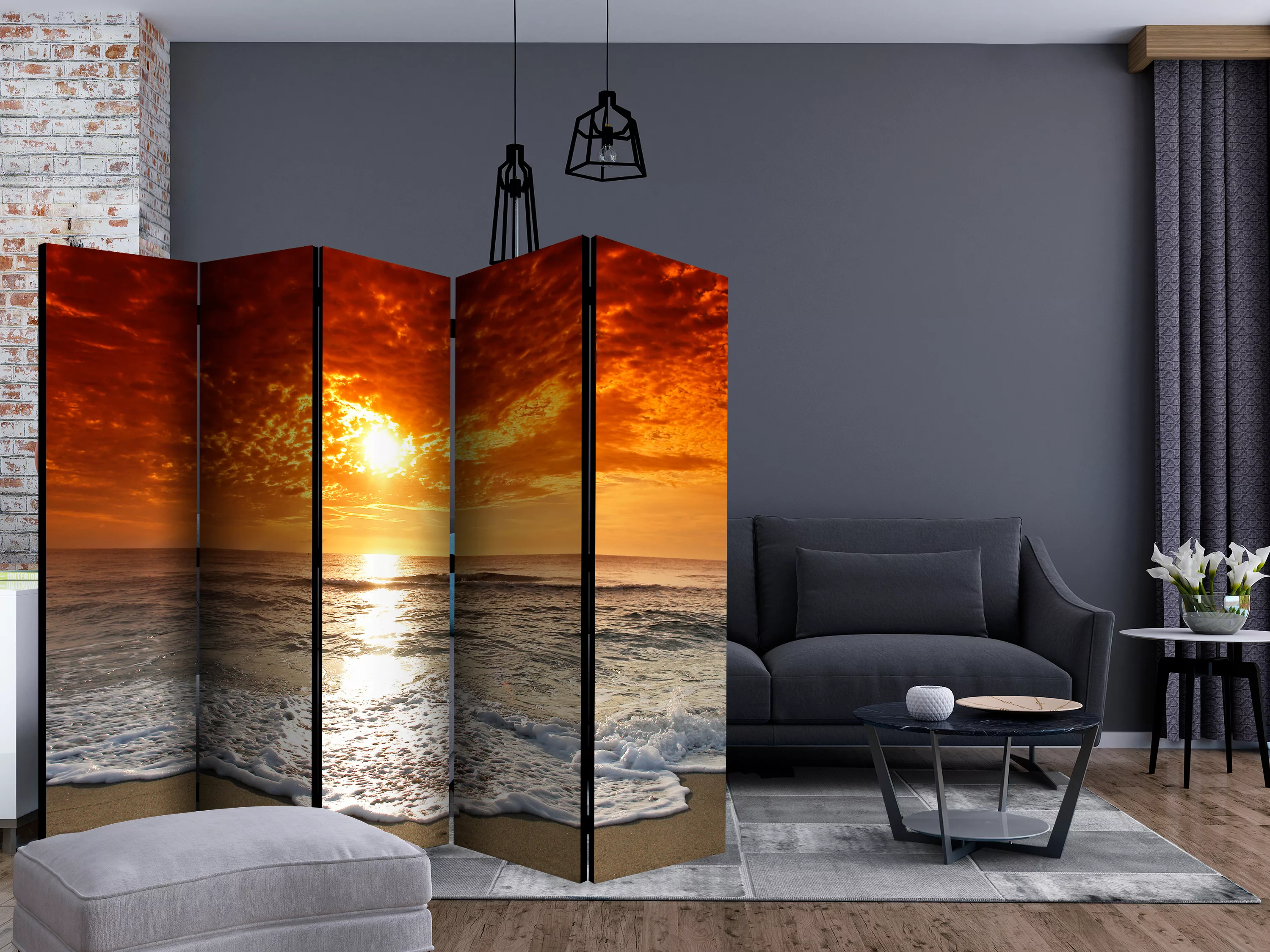 5-teiliges Paravent - Marvelous Sunset Ii [room Dividers] günstig online kaufen