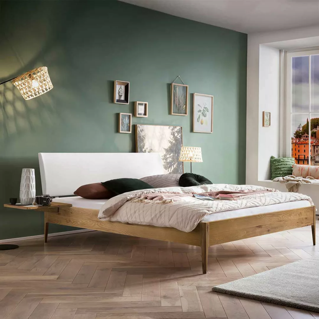 Wildeiche Doppelbett mit Polsterkopfteil 160x200 180x200 günstig online kaufen