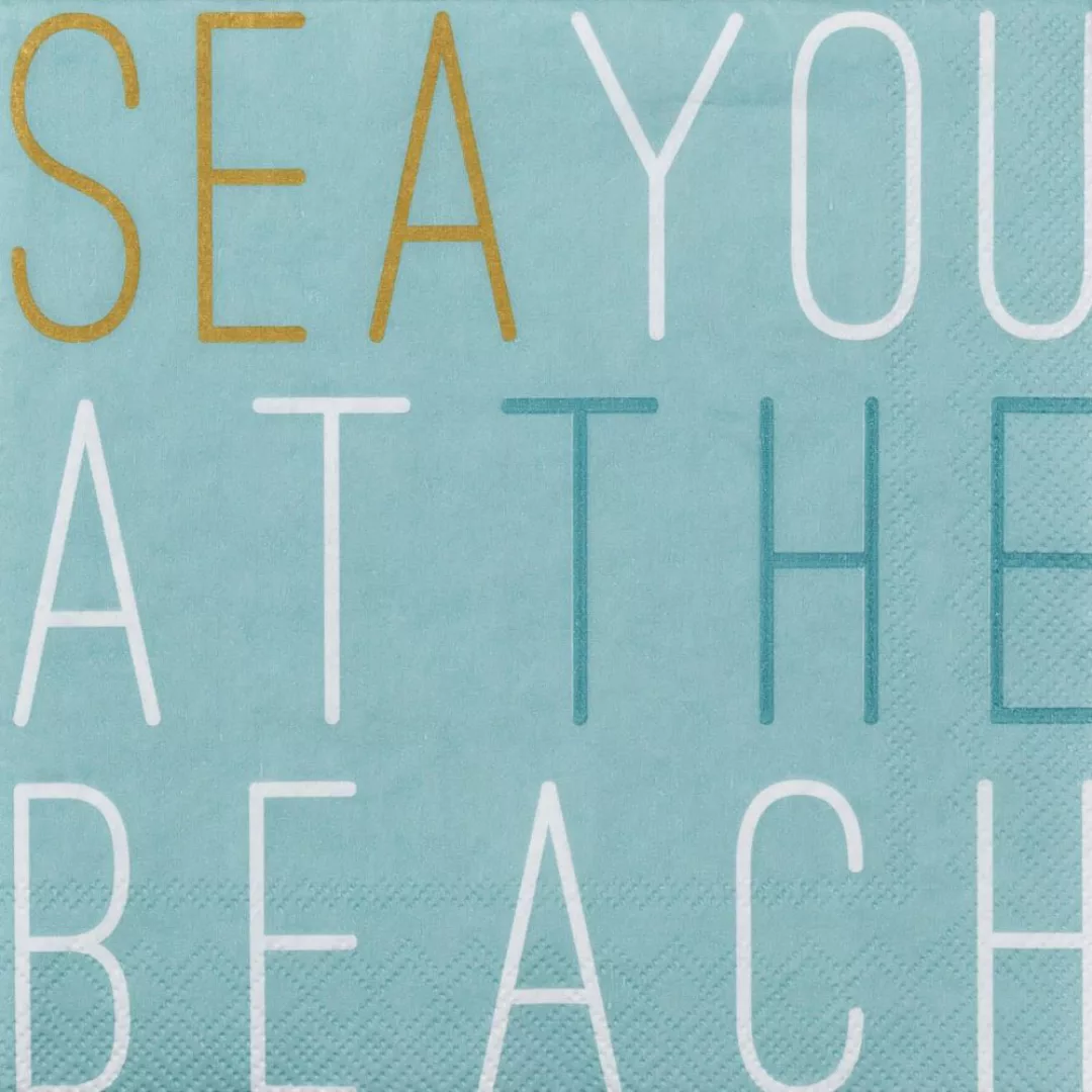 Türbisblaue Cocktailserviette "Sea you at the beach" günstig online kaufen