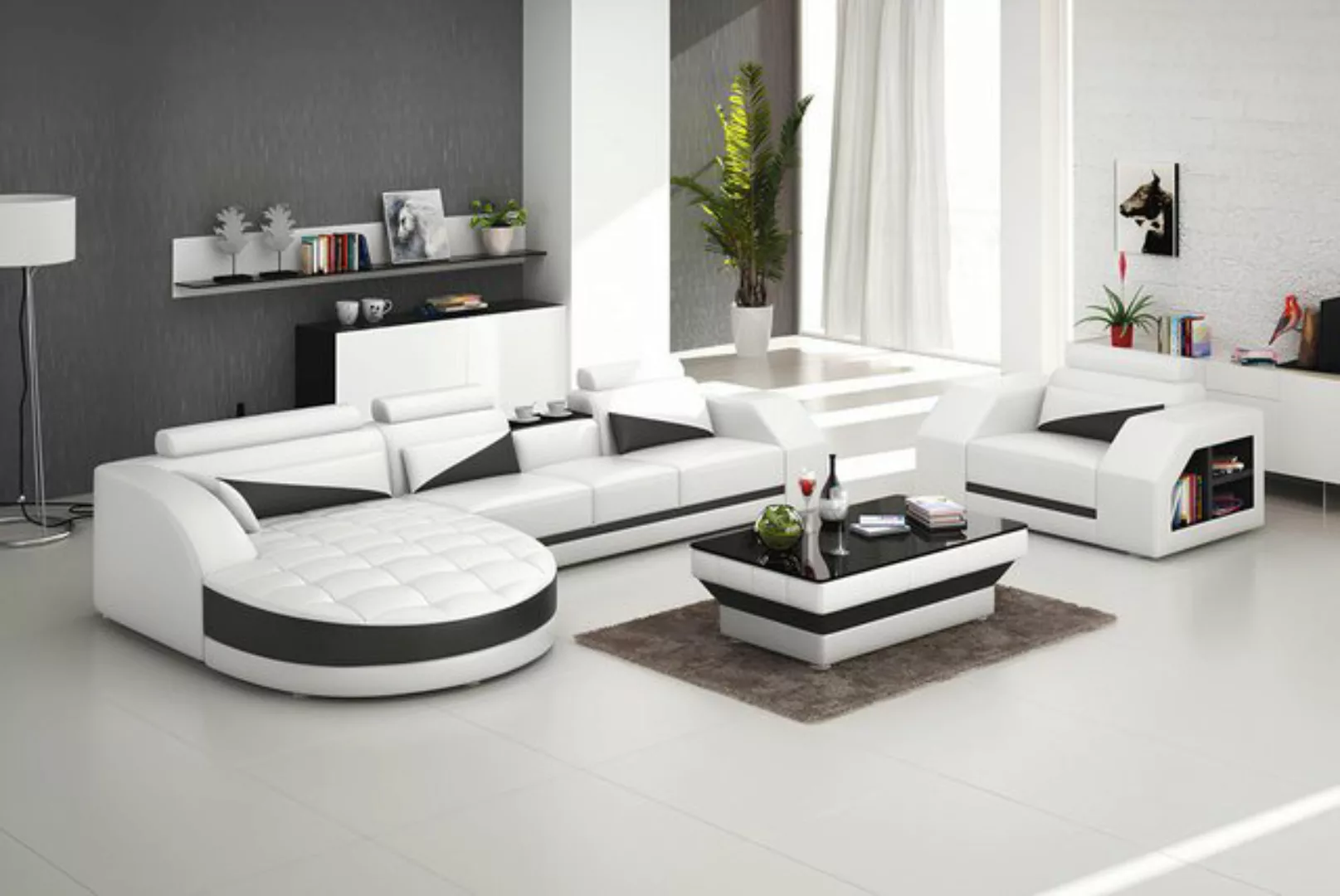 Xlmoebel Sofa Ledersofa Couch Wohnlandschaft Ecksofa und Sessel Set Moderne günstig online kaufen