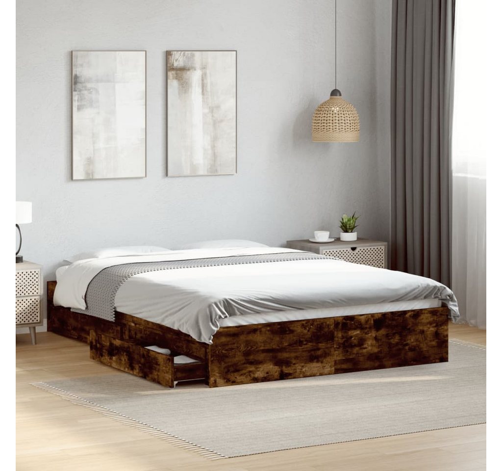 vidaXL Bett, Bettgestell mit Schubladen Räuchereiche 140x200cm Holzwerkstof günstig online kaufen