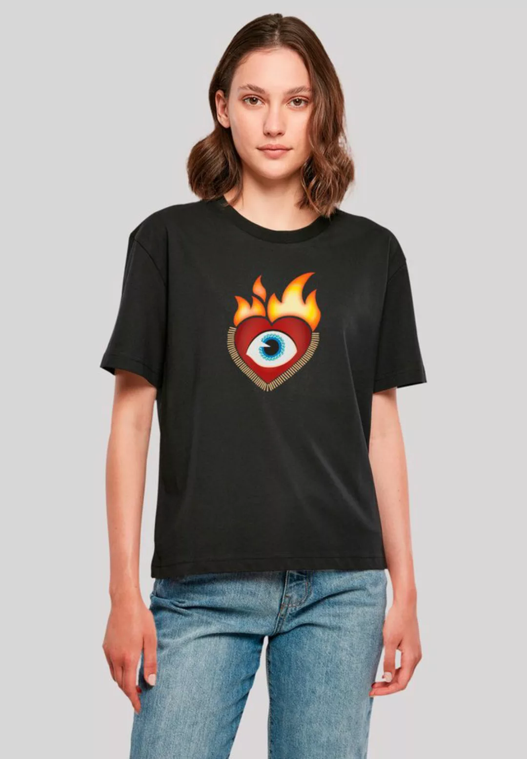 emoji couture T-Shirt Heart on flames eye and golden beads Premium Qualität günstig online kaufen